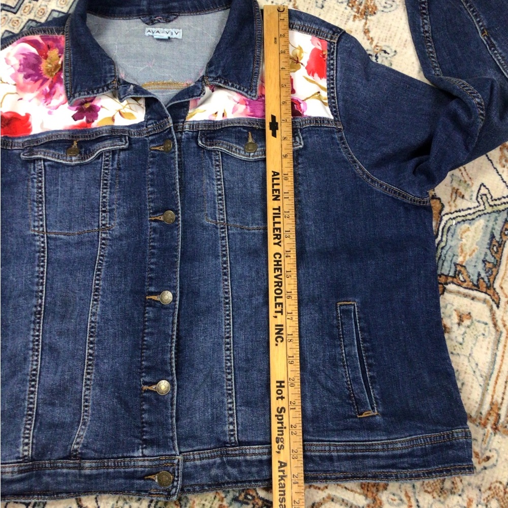 Upcycled Ava & Viv Floral-Accent Dark Blue Denim Jacket One of a Kind 3X - Picture 7 of 9